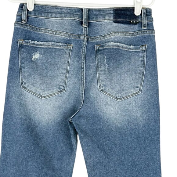 Risen Jeans Womens Distressed Stretch Button-Fly Wide Leg Blue Denim Jeans 11/30 - Picture 4 of 10